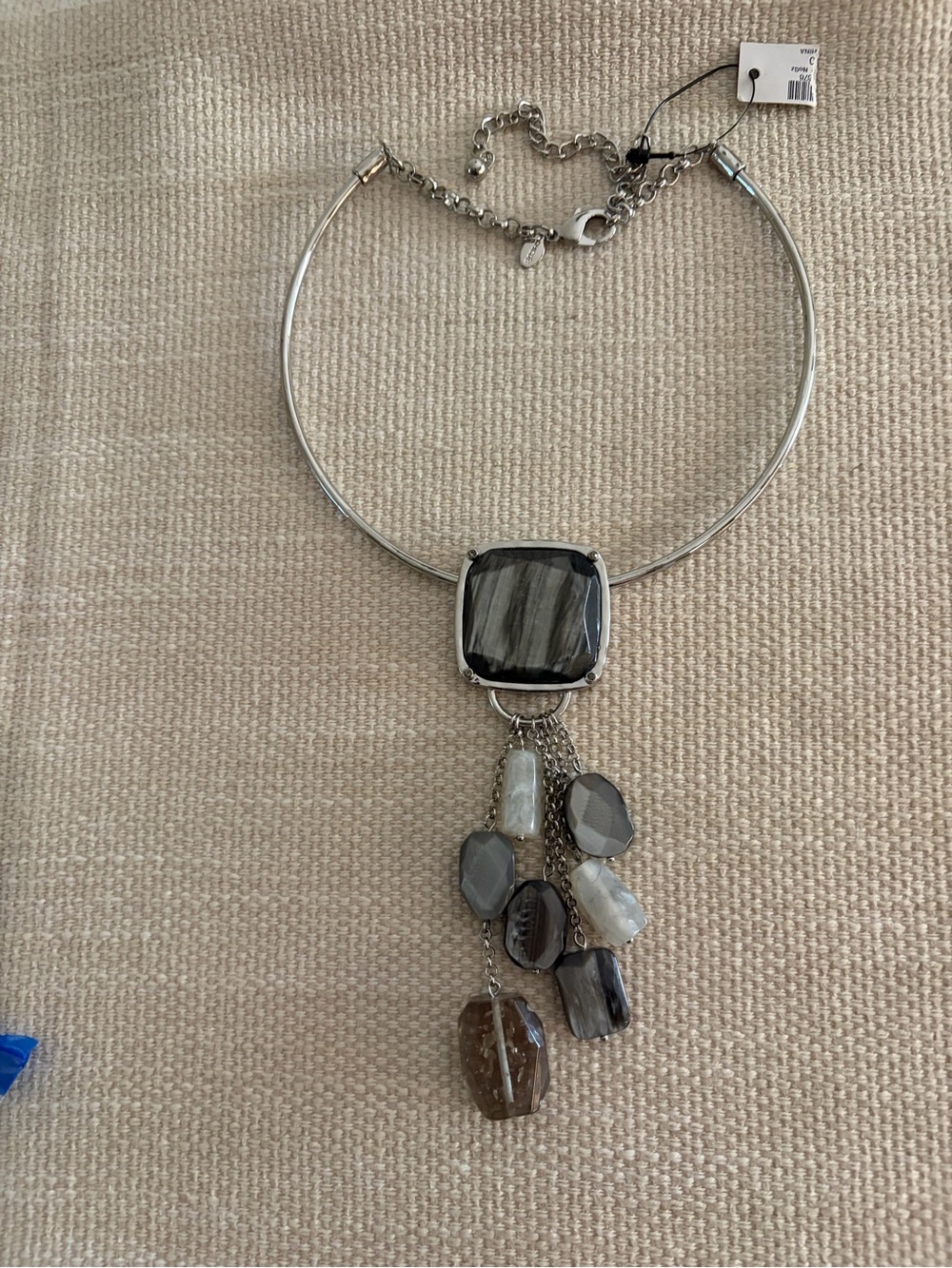 Chico's Silver-Tone Gray Multi Fringe Pendant Necklace